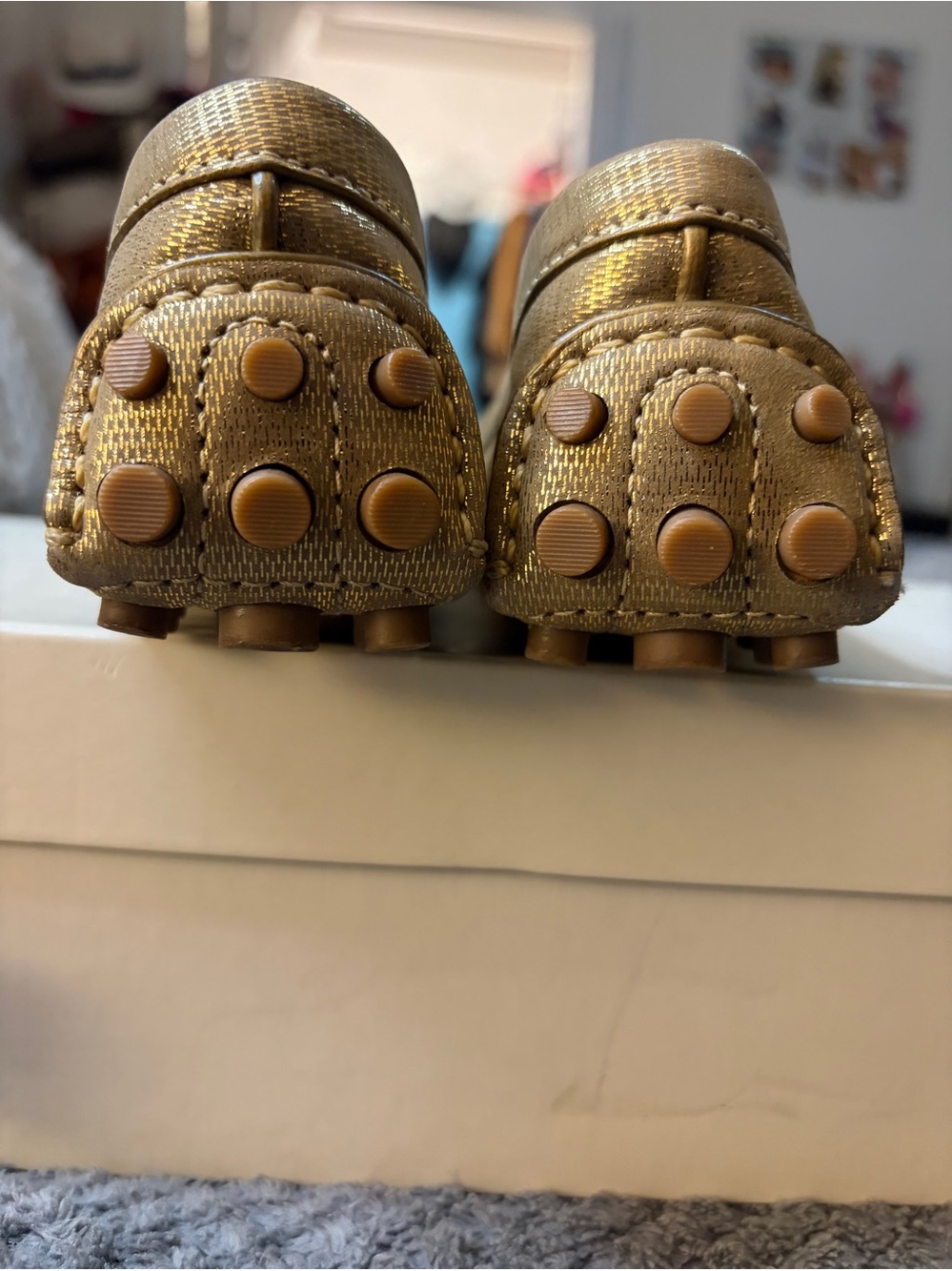 Tory Burch Metallic Gold Driving Loafers 7 - Picture 5 of 9